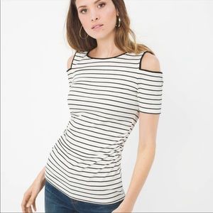 White House Black Market Striped Cold Shoulder Cut Out Top